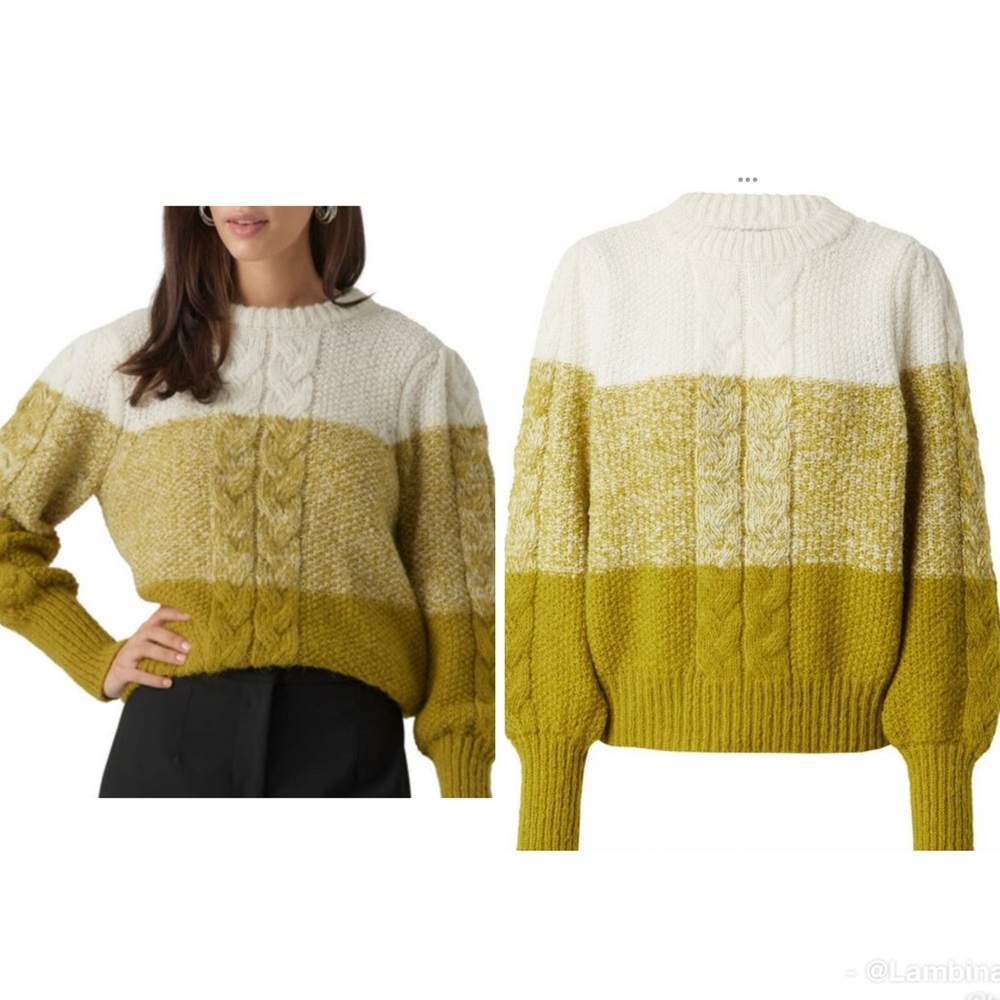 Vero Moda Two-Tone Cable Knit Sweater - Cream and Yellow
